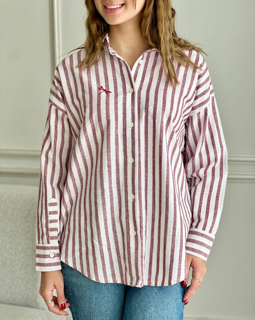 smart casual outfit with striped shirt beige trousers and loafers